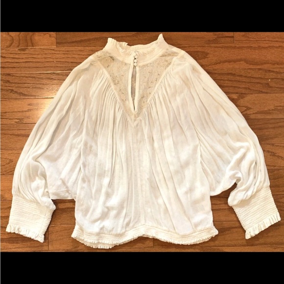 Women's Cream Beaded Highneck Dolman Featherbone Edda Peasant Long-Sleeve Size S - Picture 8 of 8